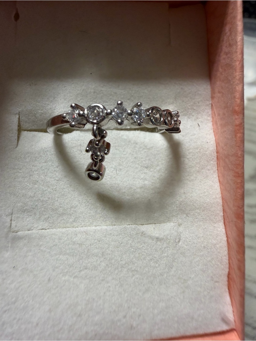 Sterling Silver Cubic Zirconia Ring with Dangle Charm - Silver